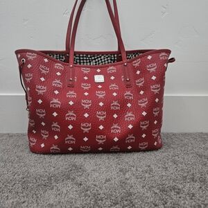 MCM Red Logo Tote Bag